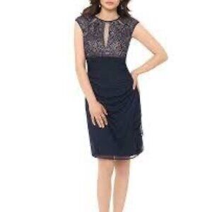 B&A: NAVY BLUE  LACE  AND SEQUN BODICE AND CHIFFON SKIRT DRESS SIZE 8